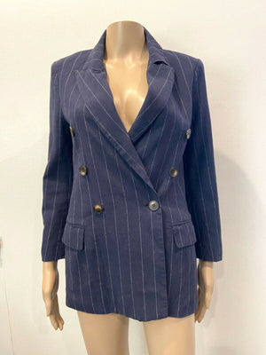 L'Agence Brea Navy Striped Double-Breasted Blazer