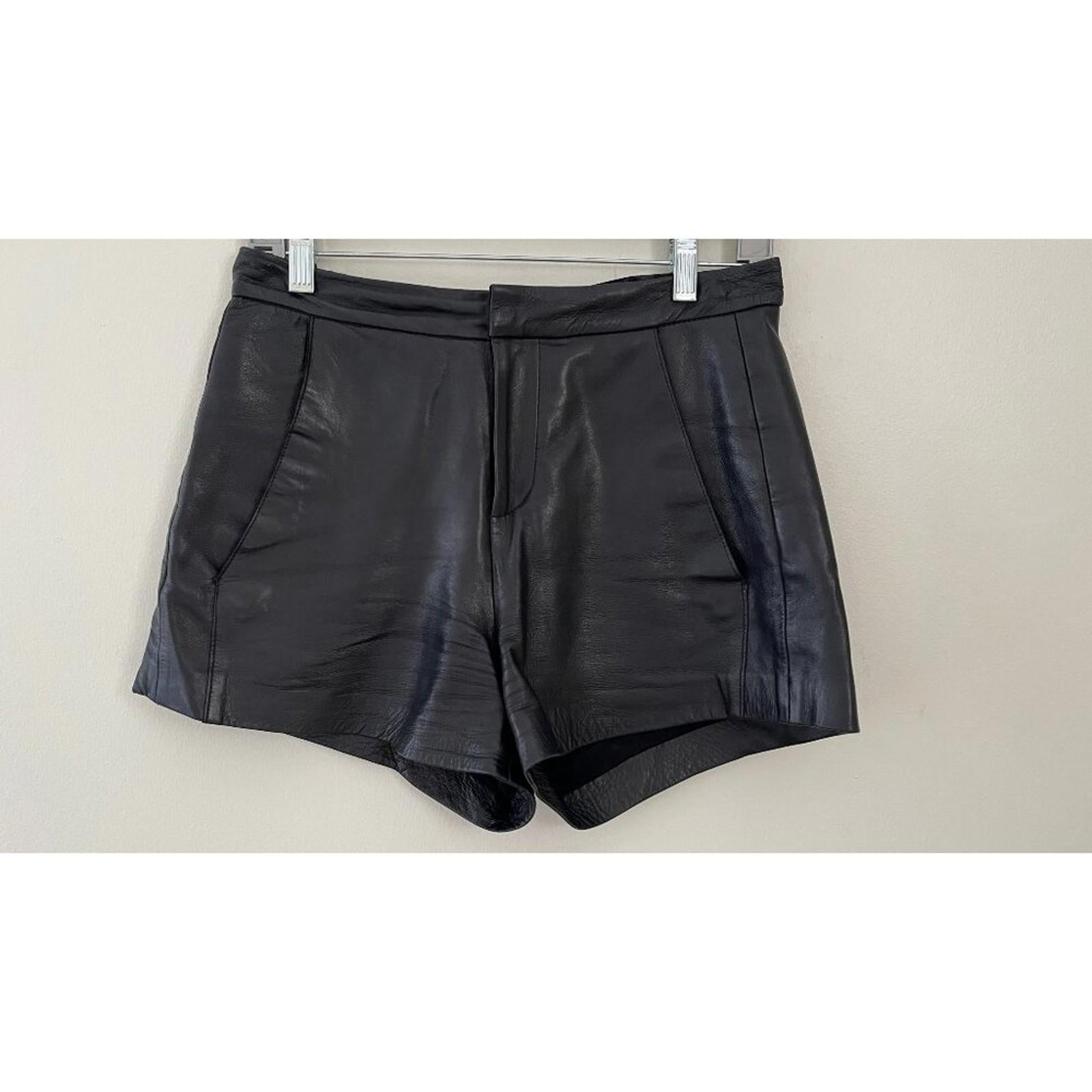 MAJE LAMBSKIN LEATHER BIKER SHORTS  M
