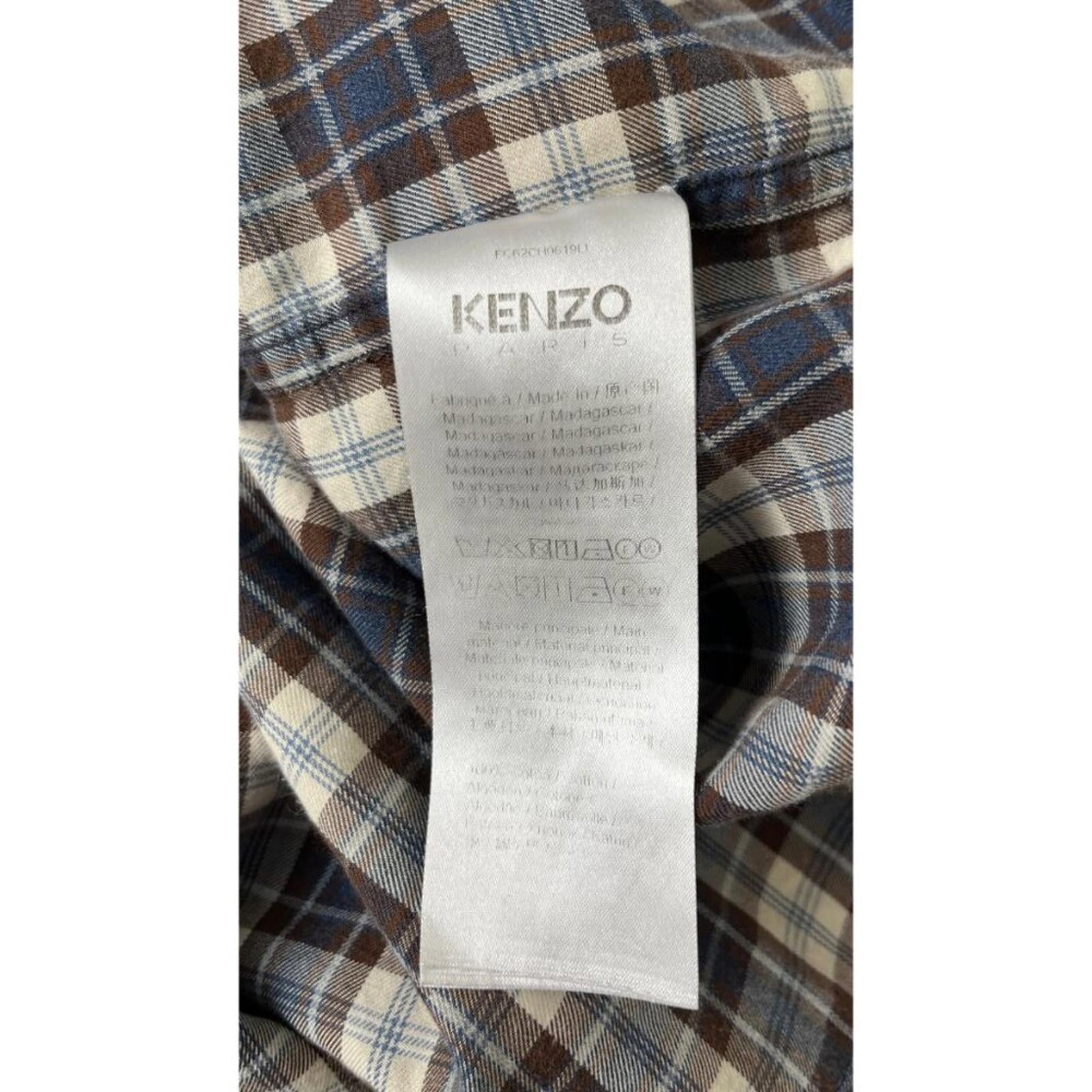 KENZO PARIS X NIGO 2 TONE PLAID OVERSIZED SHIRT care label showing fabric and care instructions.