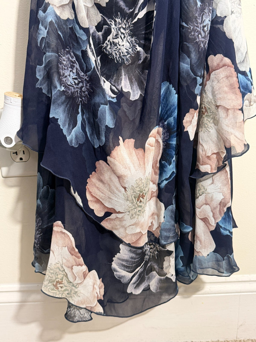 Nicholas Kamila Ruffle Cowl-Neck Silk-Blend Chiffon Gown Ivory Floral