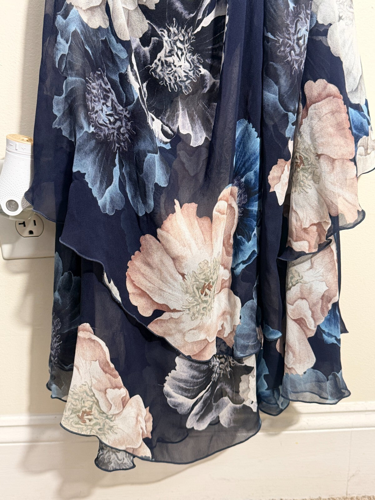 Nicholas Kamila Ruffle Cowl-Neck Silk-Blend Chiffon Gown Ivory Floral