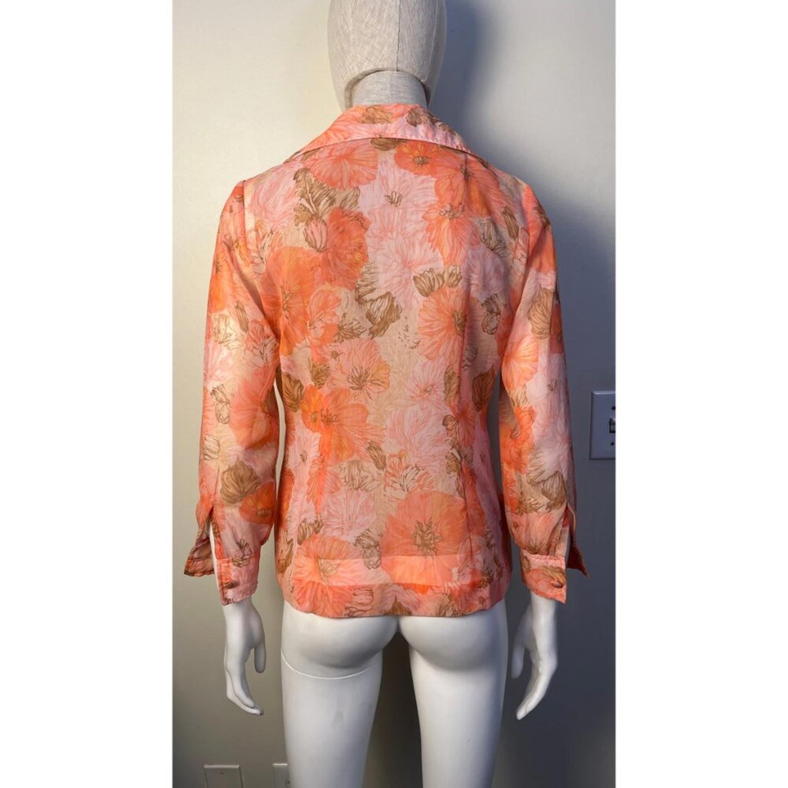 VINTAGE FLORAL 50'S 60'S Sheer BlouseVINTAGE