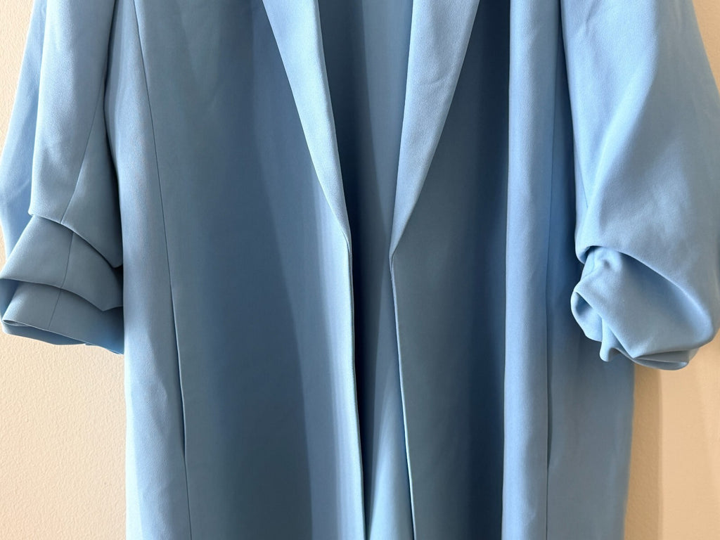 LAFAYETTE 148 Baby Blue Oversize Pleated Ruched 3/4 Sleeve Blazer Jacket L 12/14
