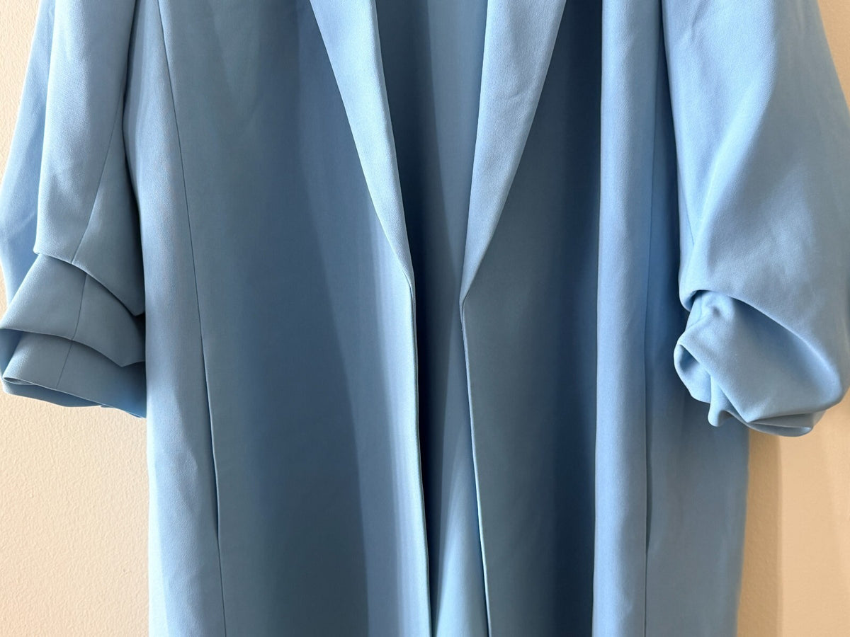 LAFAYETTE 148 Baby Blue Oversize Pleated Ruched 3/4 Sleeve Blazer Jacket L 12/14