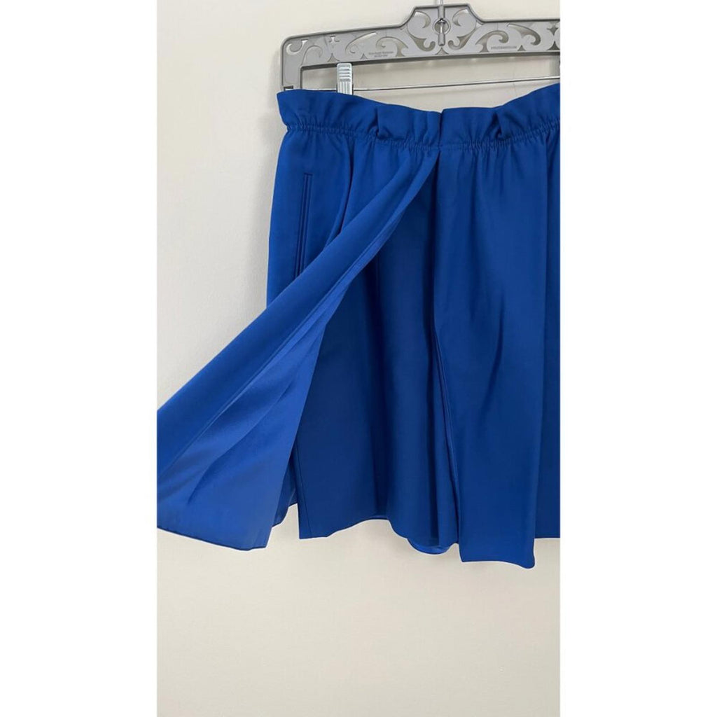 GIORGIO ARMANI BLACK LABEL BLUE LAYERED SKIRT showing double-layered design with a split and elastic waistband.