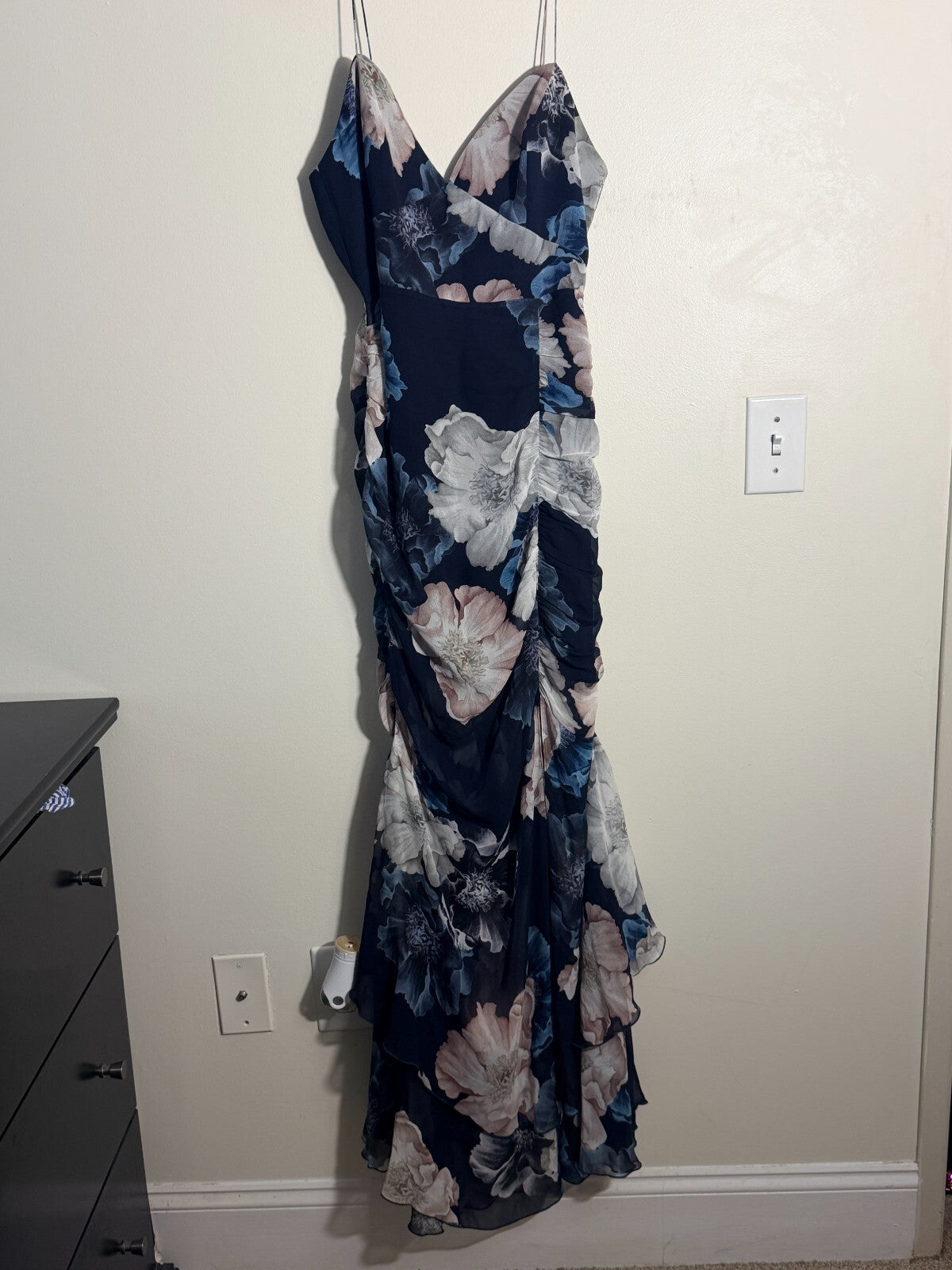 Nicholas Kamila Ruffle Cowl-Neck Silk-Blend Chiffon Gown Ivory Floral