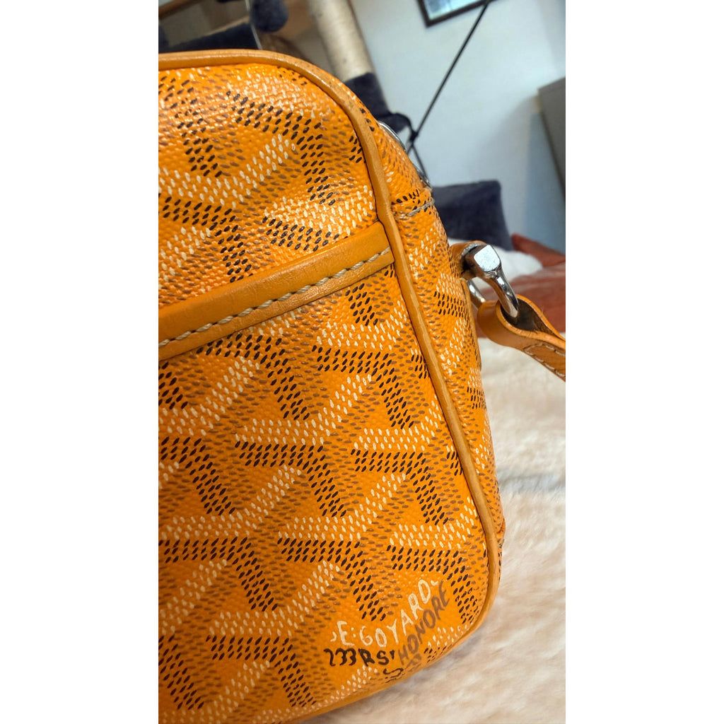 GOYARD YELLOW CAP VERT CROSSBODY BAG showcasing the Goyardine pattern with rich yellow and brown design.