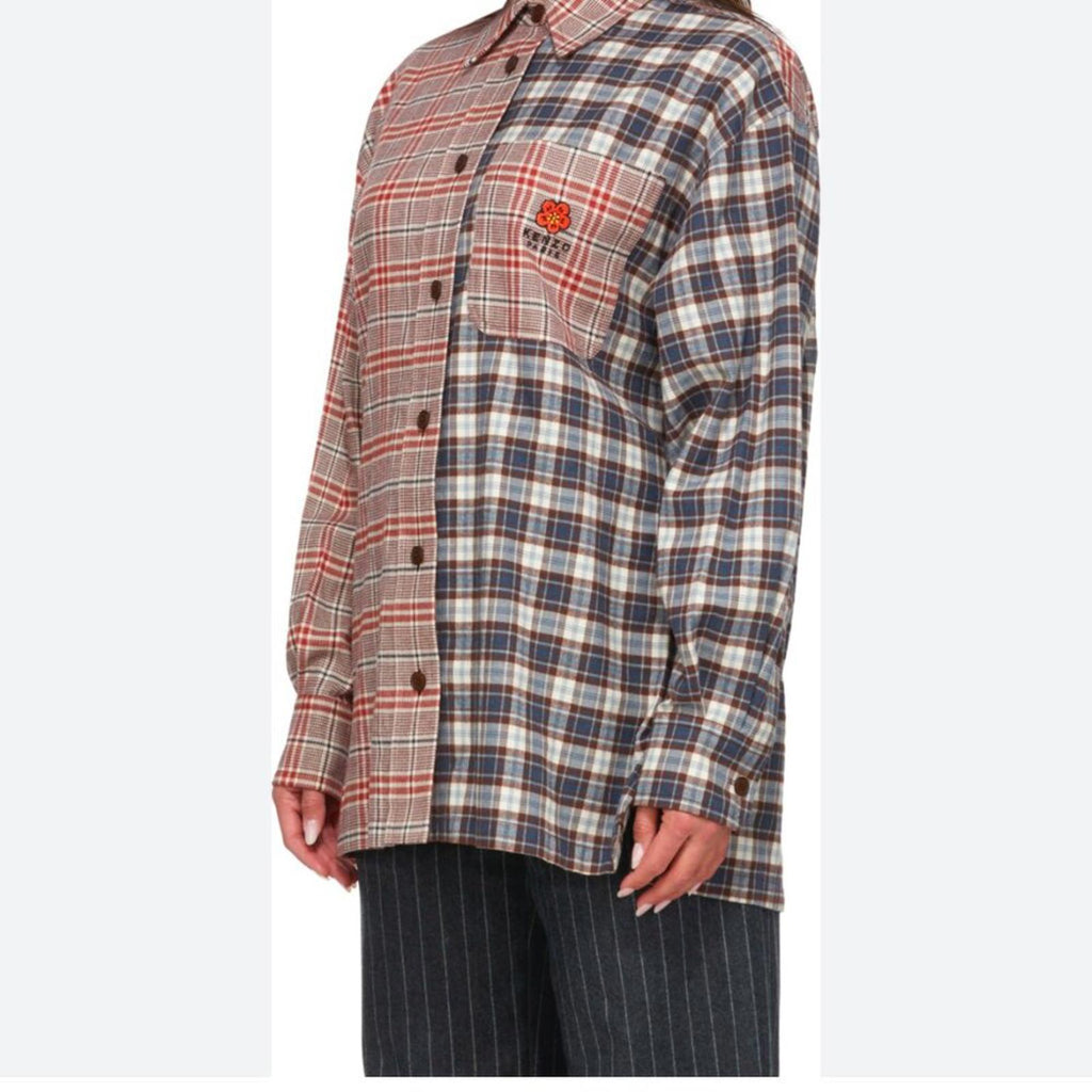 KENZO PARIS X NIGO 2 TONE PLAID OVERSIZED SHIRT displayed on a model, showcasing the unique two-tone plaid pattern.