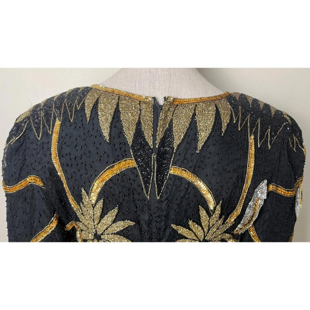 VINTAGE MANNEQUIN BEADED SEQUIN 80'S GLAM DRESS MVINTAGE
