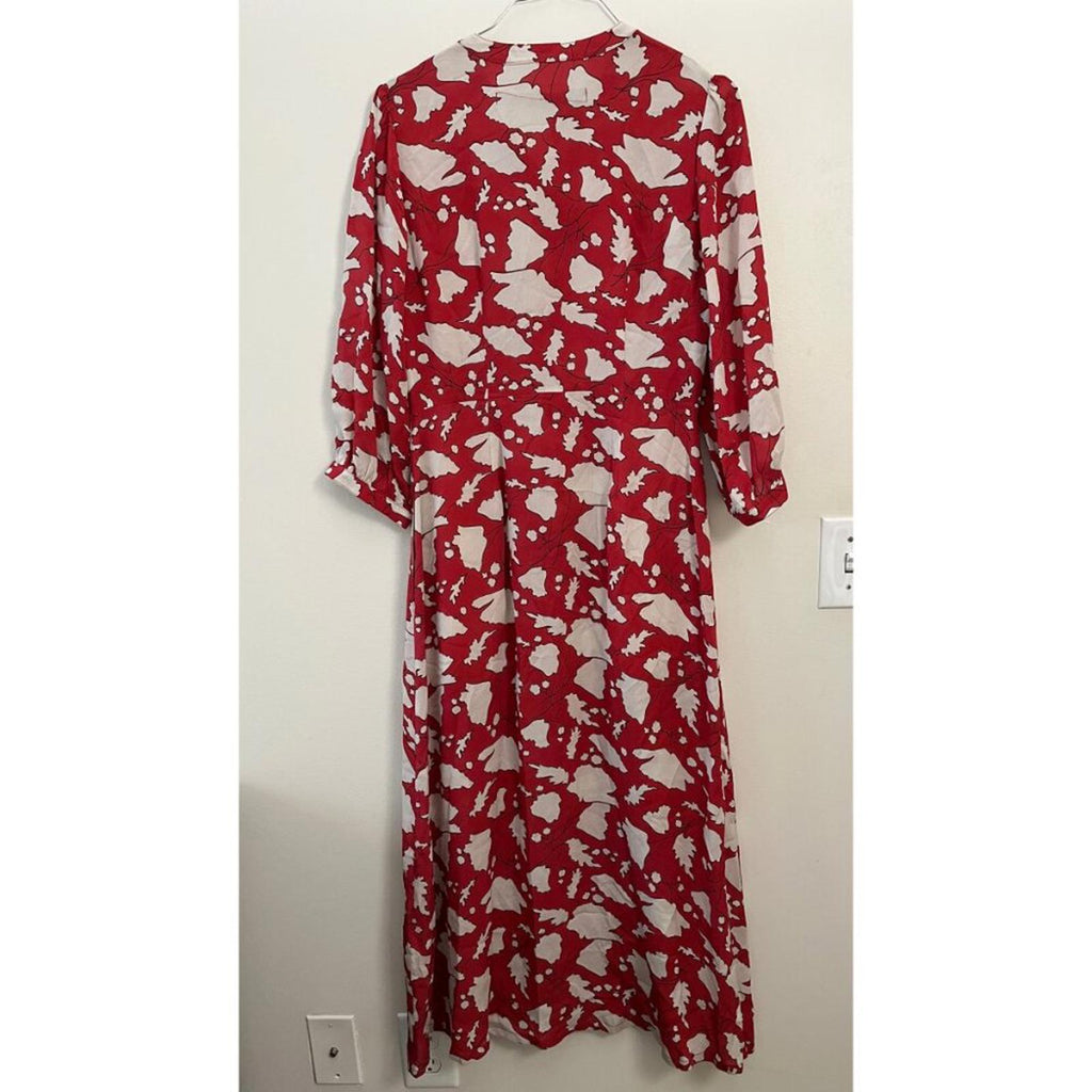 RAQUEL ALLEGRA RED LEAF PRINT DRESS S