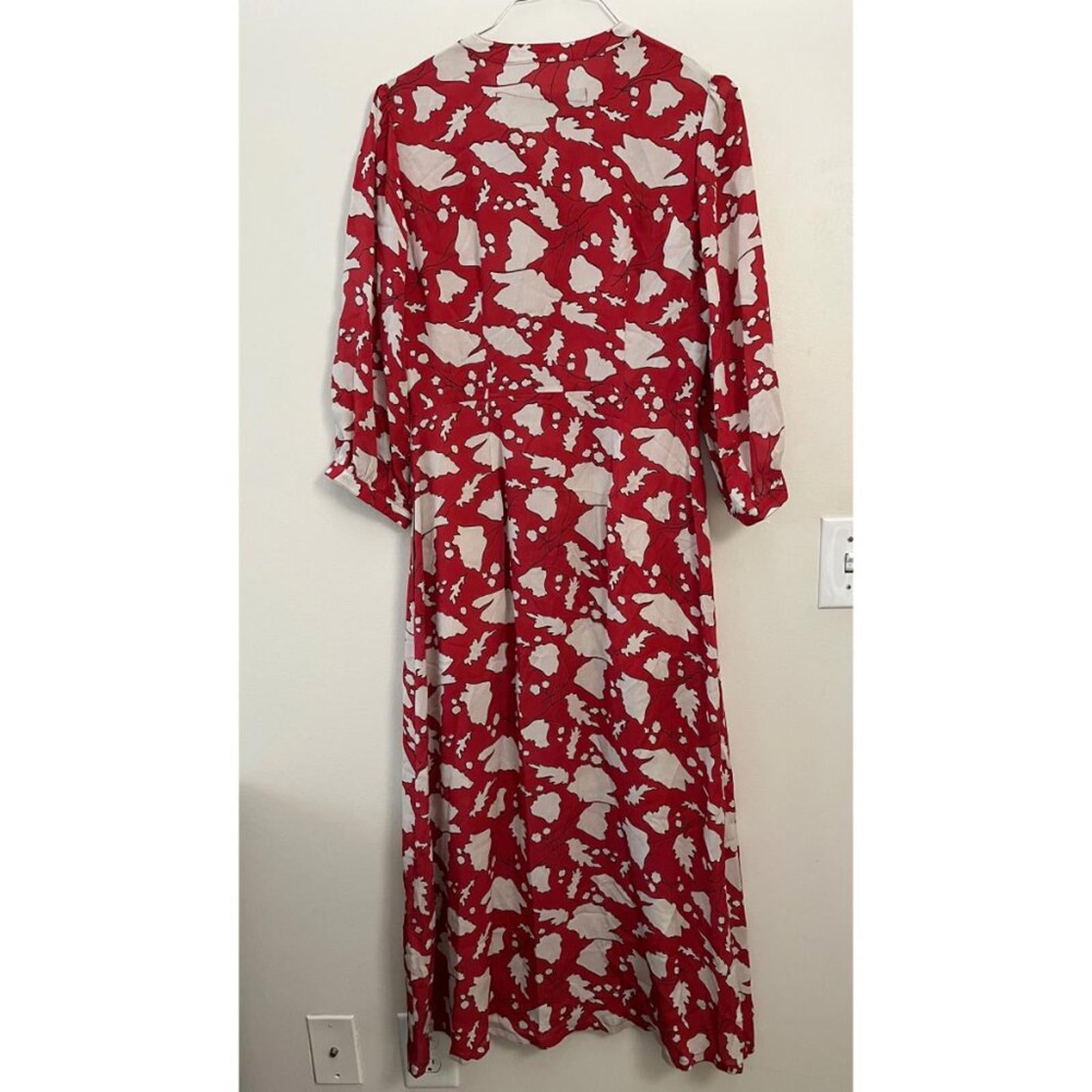 RAQUEL ALLEGRA RED LEAF PRINT DRESS S