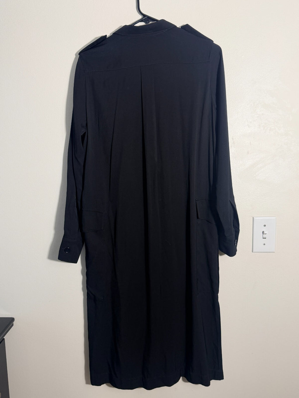 ASPESI BLACK EPAULETTE BOX CUT DOUBLE BREAST TRENCH COAT 38