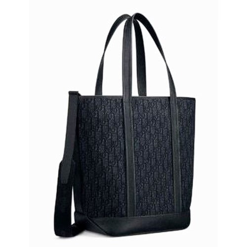 CHRISTIAN DIOR KIM JONES BLACK OBLIQUE MONOGRAM TOTE BAG with removable shoulder strap, pristine condition, and lambskin trim.