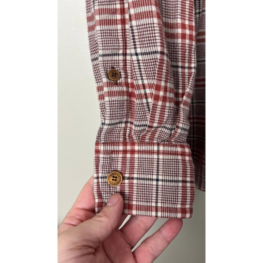 KENZO PARIS X NIGO 2 TONE PLAID OVERSIZED SHIRT close-up of button cuff detail