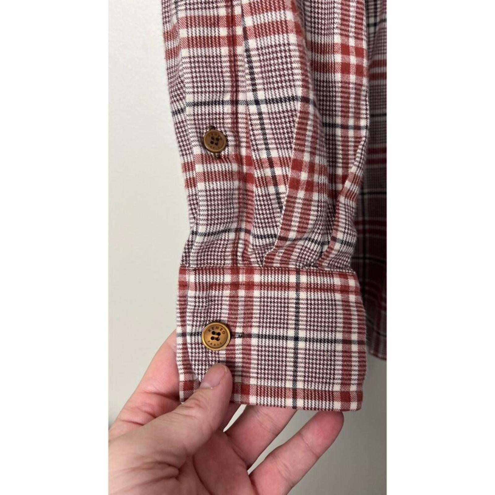 KENZO PARIS X NIGO 2 TONE PLAID OVERSIZED SHIRT close-up of button cuff detail