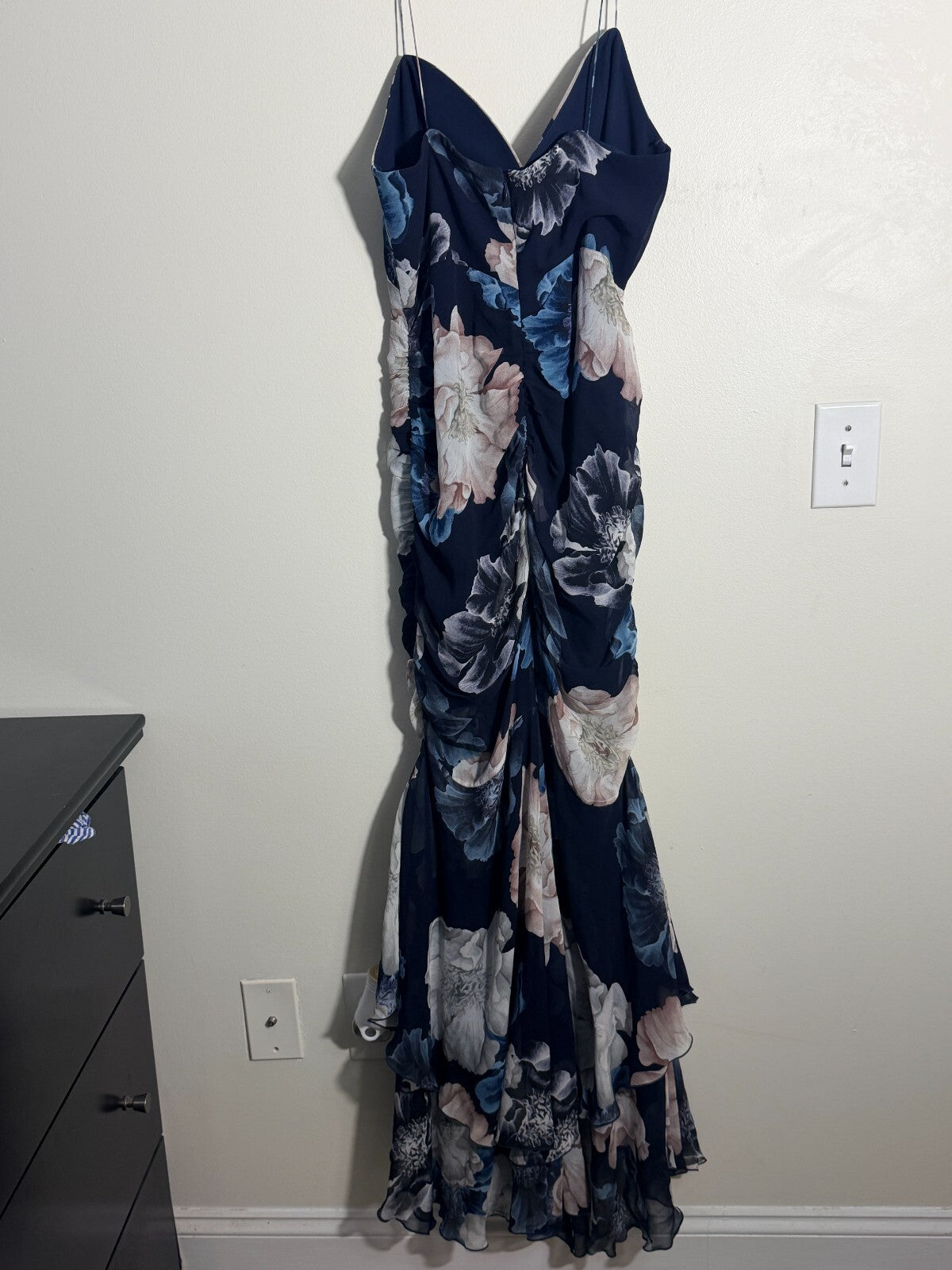 Nicholas Kamila Ruffle Cowl-Neck Silk-Blend Chiffon Gown Ivory Floral