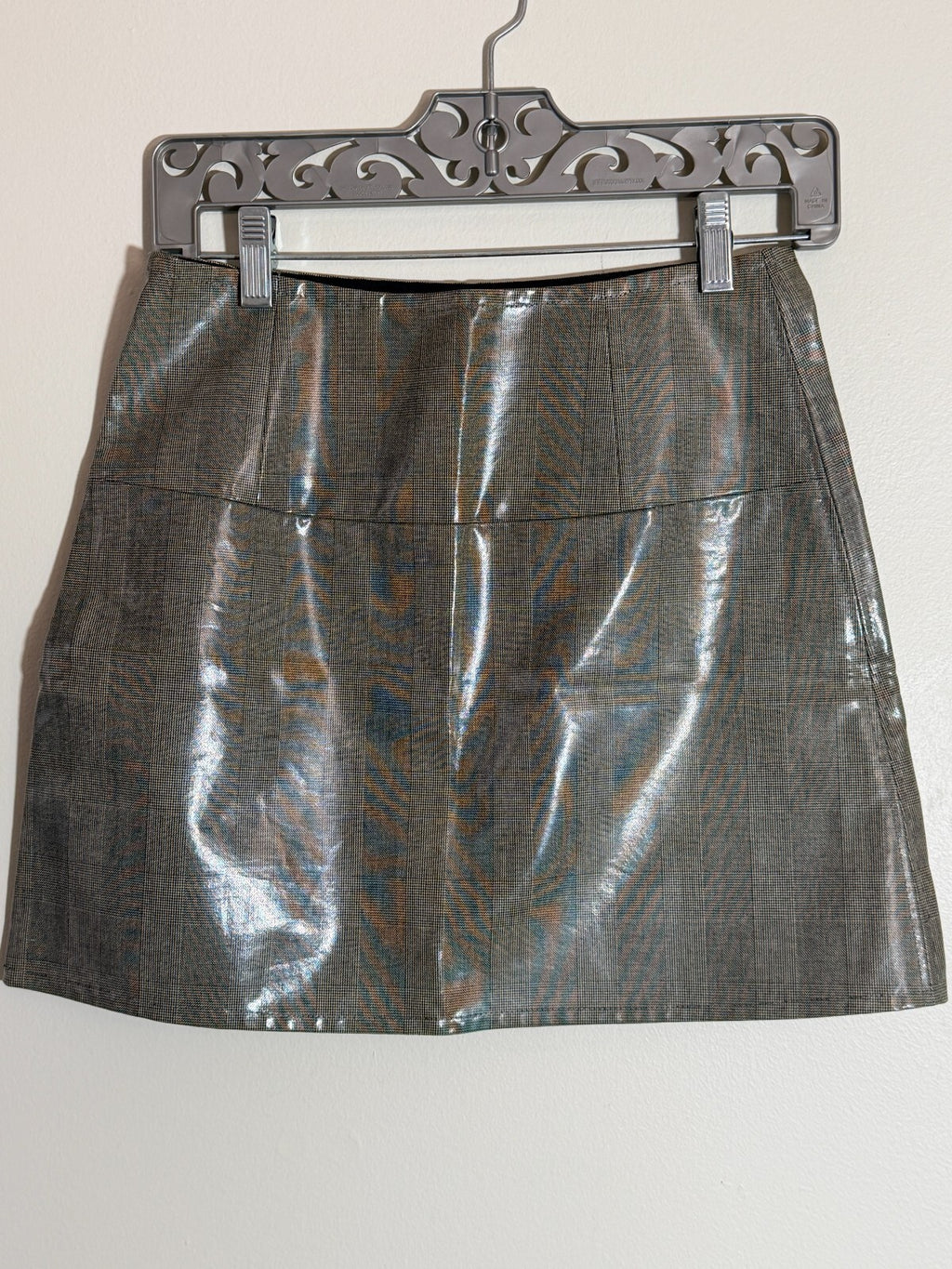 NWOT HELMUT LANG GRAY PLAID PATENT MINI SKIRT SIZE US 0 26
