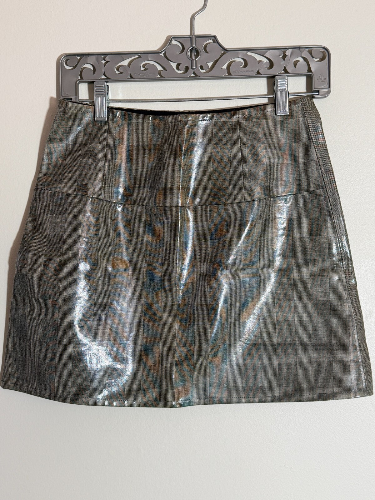 NWOT HELMUT LANG GRAY PLAID PATENT MINI SKIRT SIZE US 0 26