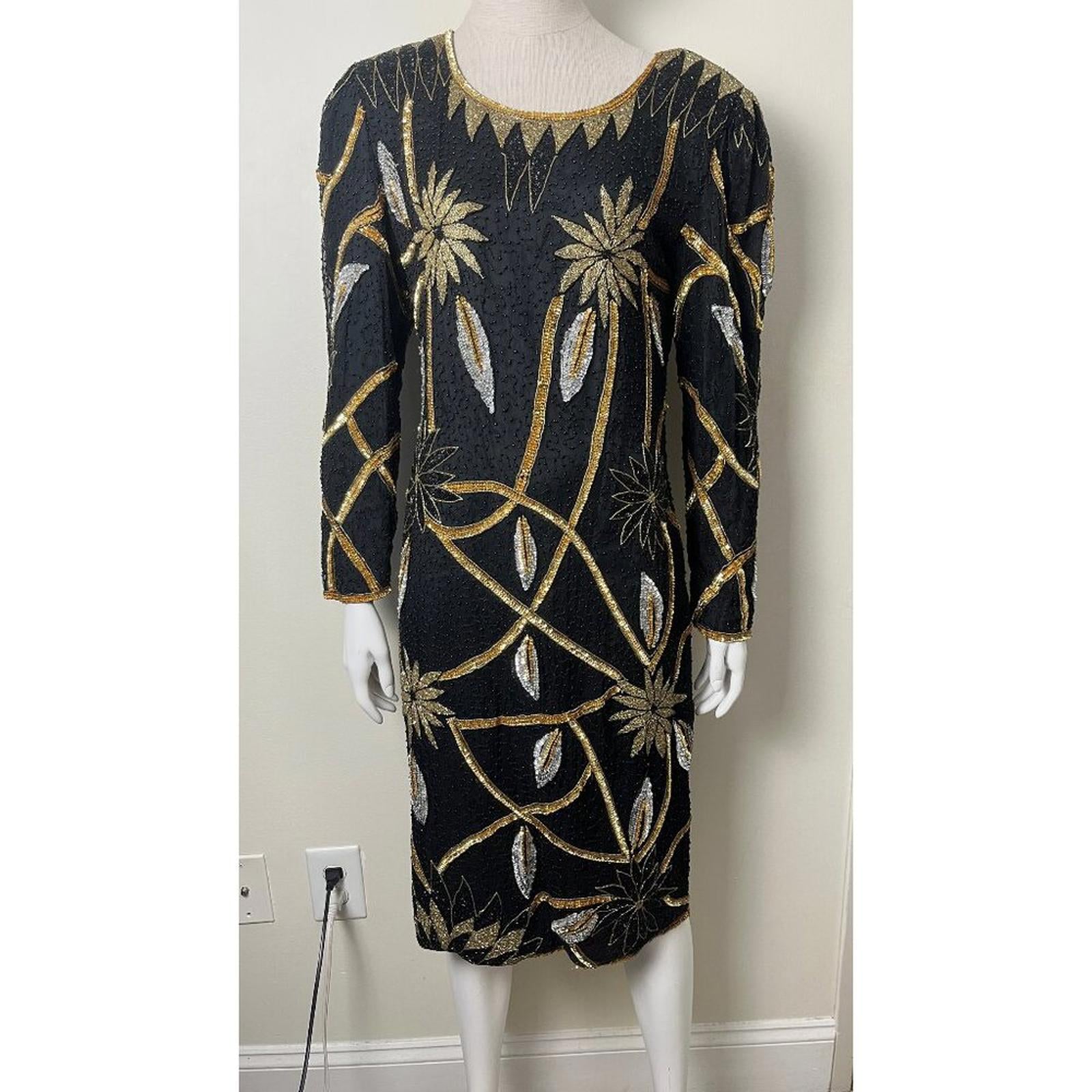 VINTAGE MANNEQUIN BEADED SEQUIN 80'S GLAM DRESS M