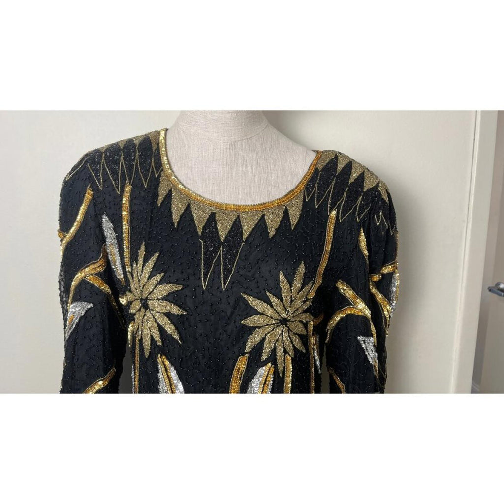 VINTAGE MANNEQUIN BEADED SEQUIN 80'S GLAM DRESS MVINTAGE