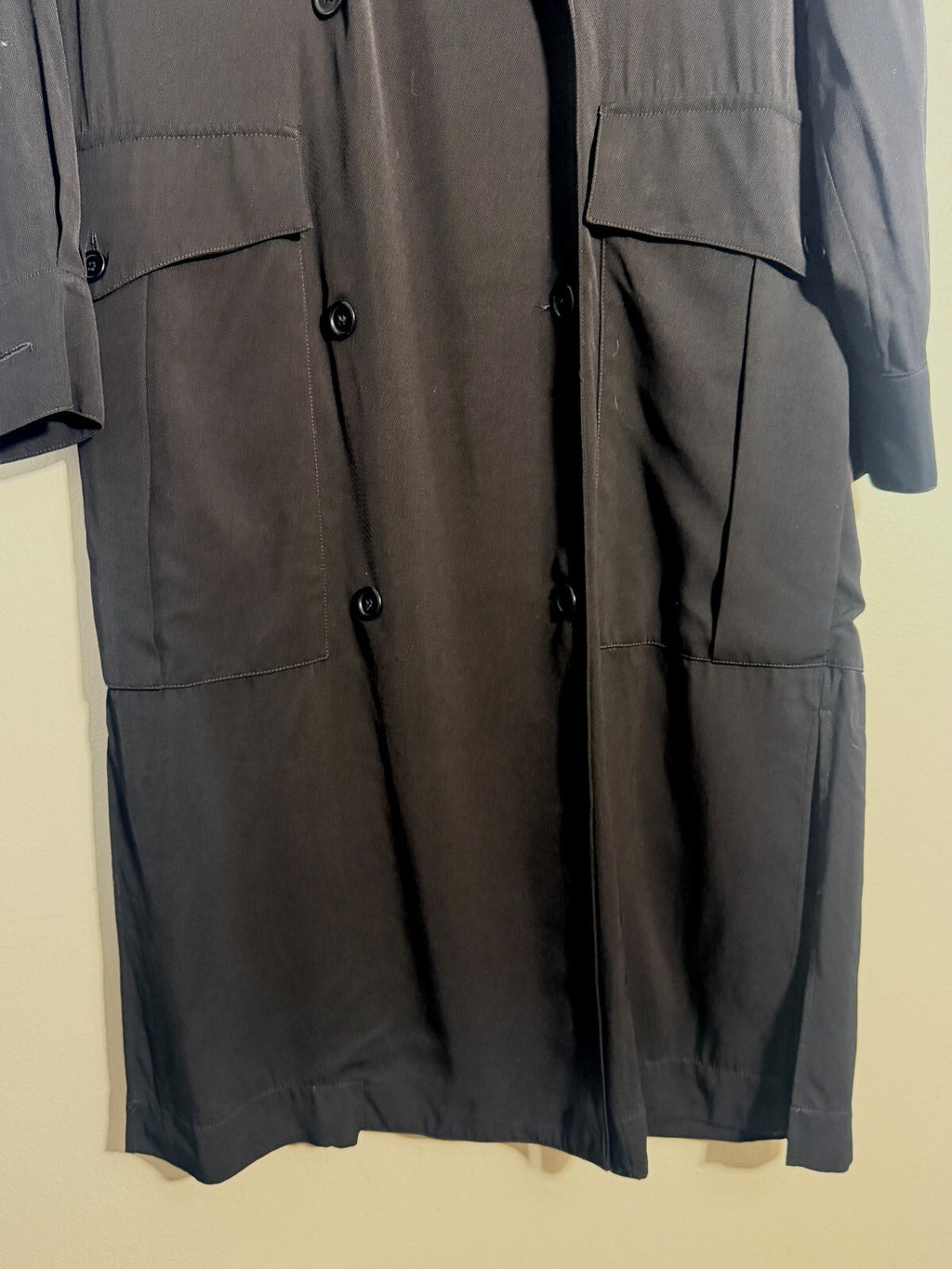 ASPESI BLACK EPAULETTE BOX CUT DOUBLE BREAST TRENCH COAT 38