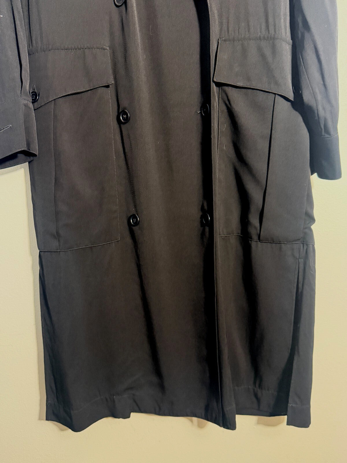 ASPESI BLACK EPAULETTE BOX CUT DOUBLE BREAST TRENCH COAT 38