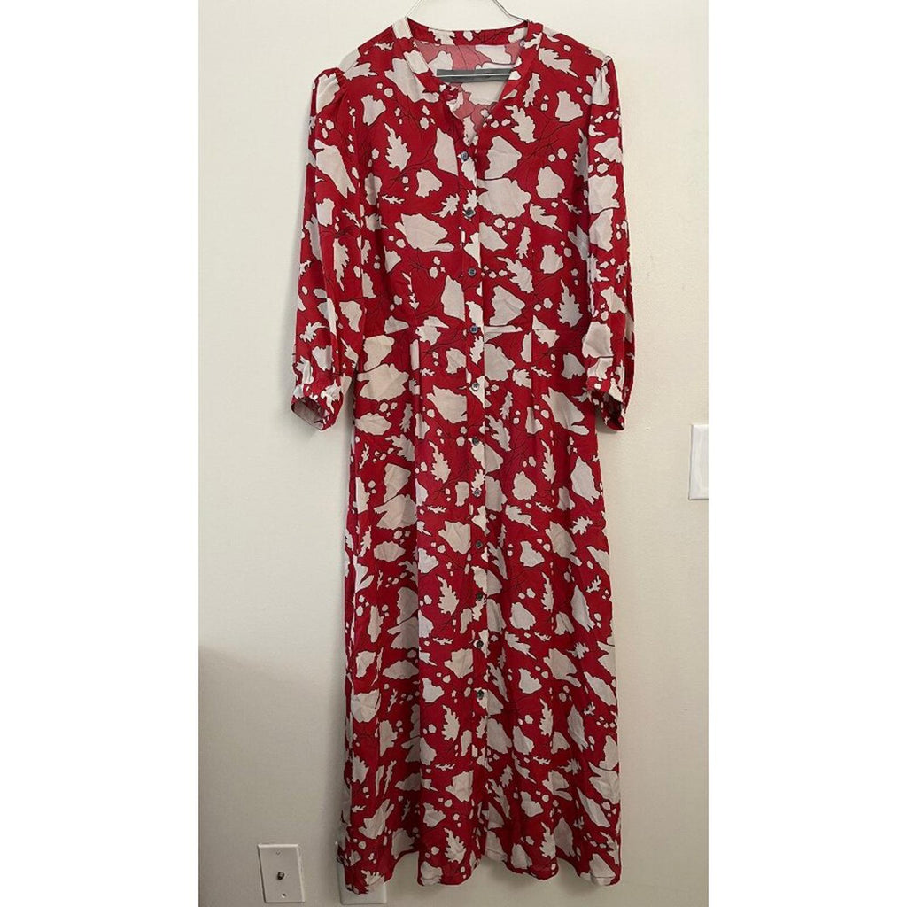 RAQUEL ALLEGRA RED LEAF PRINT DRESS S