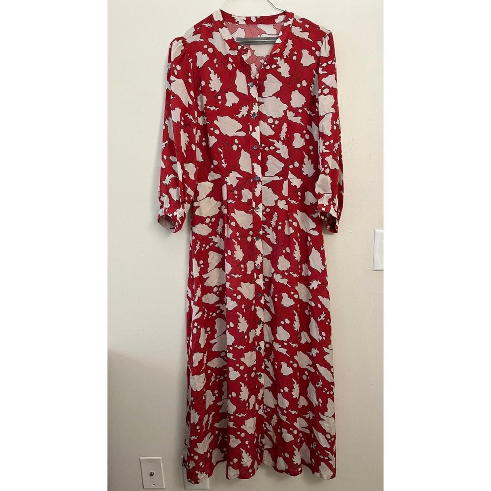 RAQUEL ALLEGRA RED LEAF PRINT DRESS S