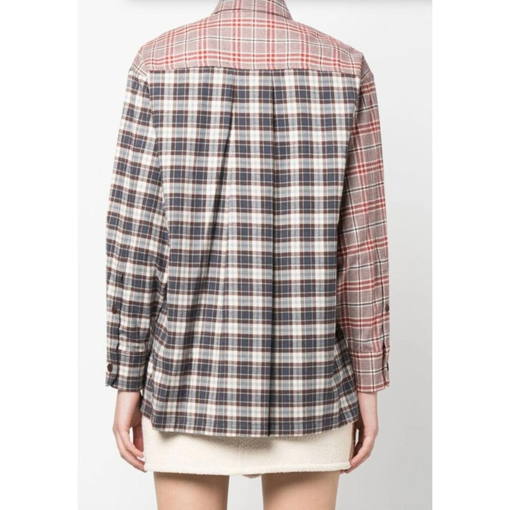 KENZO PARIS X NIGO 2 TONE PLAID OVERSIZED SHIRT back view featuring two different check fabrics.