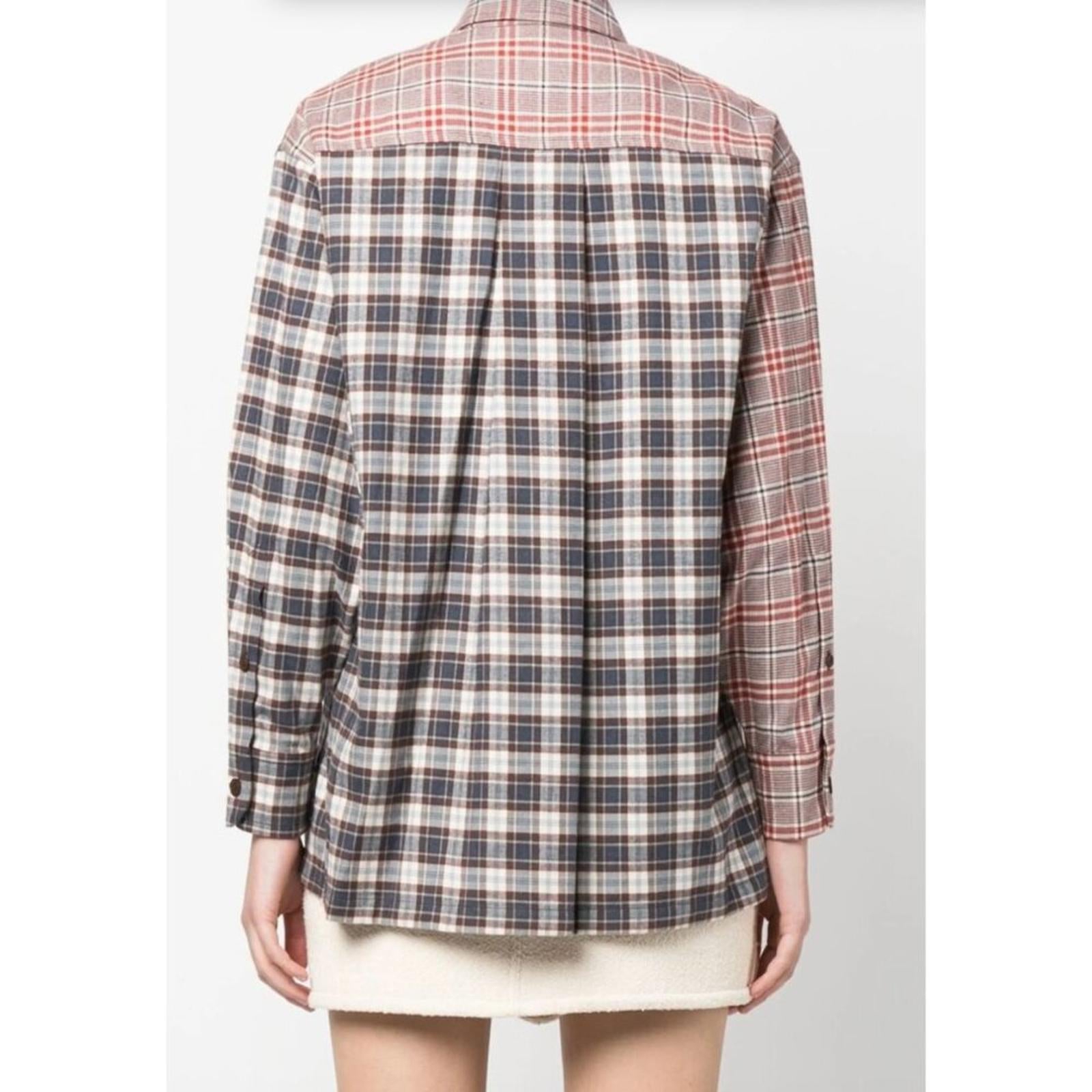 KENZO PARIS X NIGO 2 TONE PLAID OVERSIZED SHIRT back view featuring two different check fabrics.