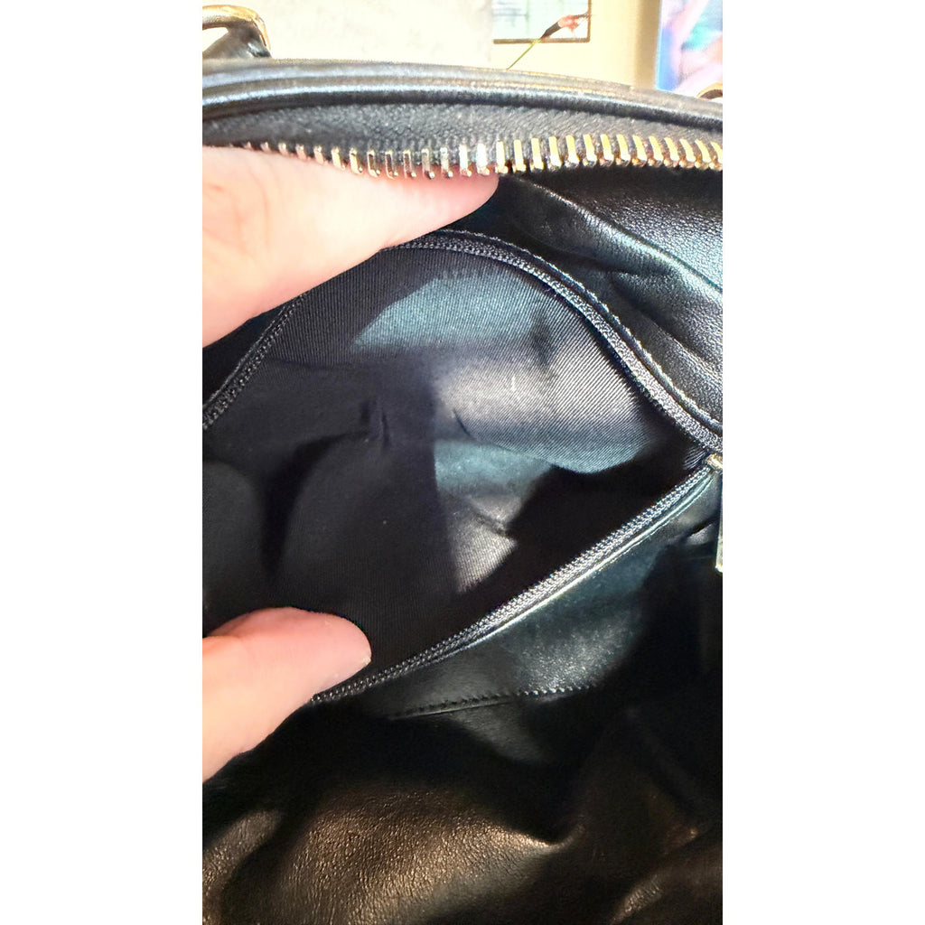 CHANEL BLACK QUILTED BOWLING CHAIN BAG