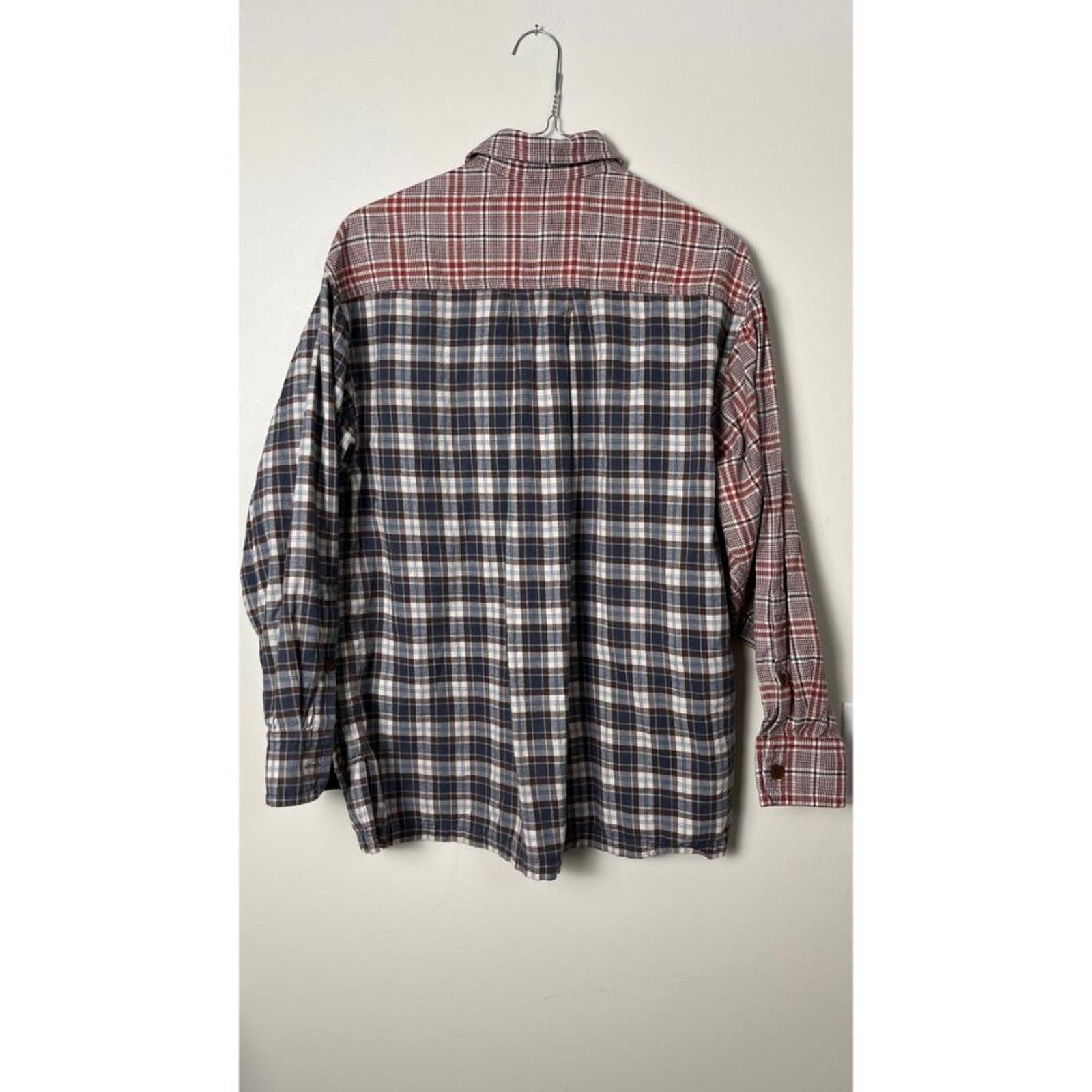 KENZO PARIS X NIGO 2 TONE PLAID OVERSIZED SHIRT back view featuring two different plaid fabrics.
