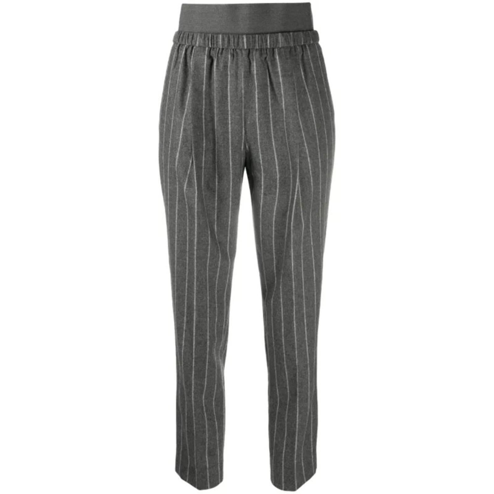 FABIANA FILIPPI CROPPED PINSTRIPE ELASTIC WAIST PANTS XXS