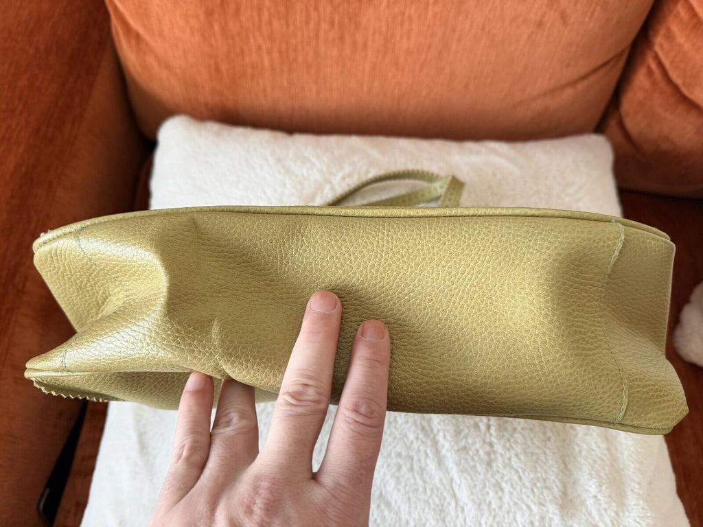 JAMIN PUECH DELICATE DETAIL HANDBAG in vibrant chartreuse leather with delicate perforated detailing.