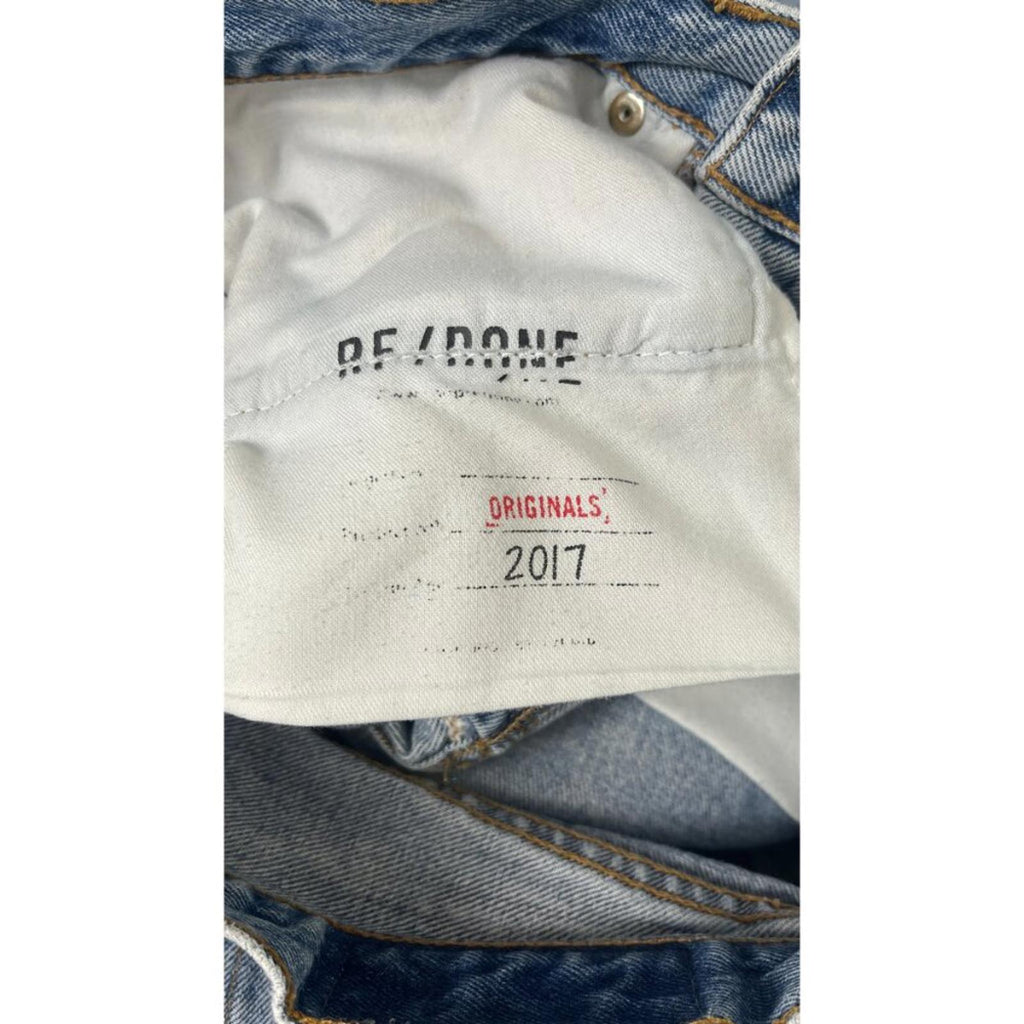 Tag inside REDONE LEVIS VINTAGE DENIM JEANS, showing brand information and original date of 2017.