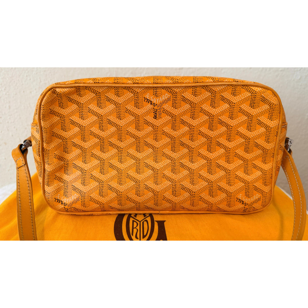 GOYARD YELLOW CAP VERT CROSSBODY BAG featuring Goyardine pattern in rich yellow and brown design.
