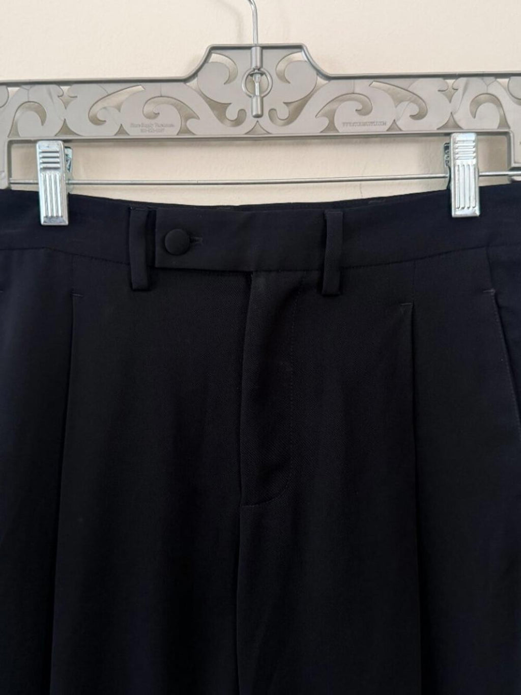 TOM FORD BLACK DRESS SPECIAL OCCASION PANTS waist detail with buttons and hangers.