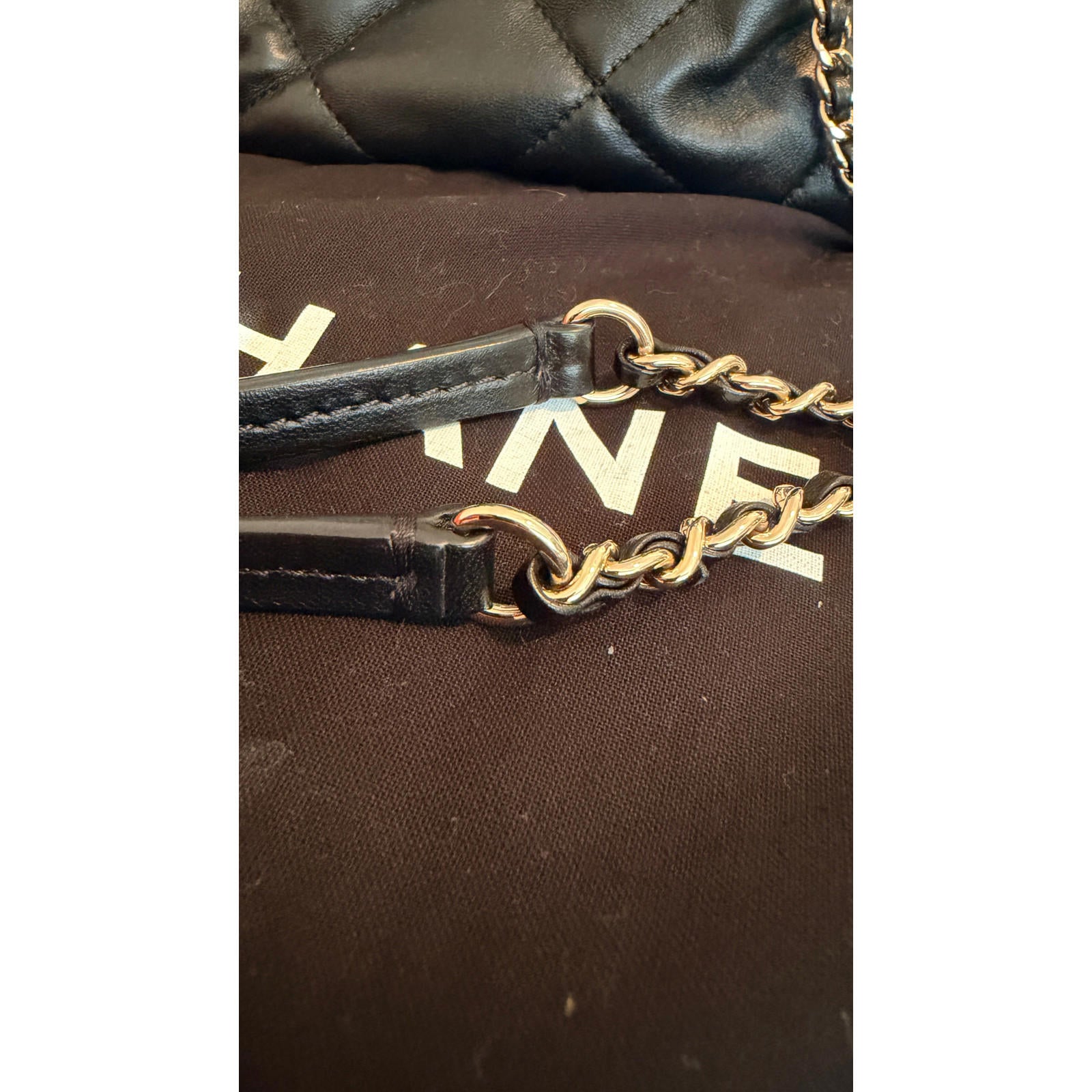 CHANEL BLACK QUILTED BOWLING CHAIN BAG