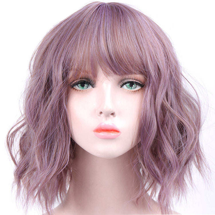 Fashion chemical fiber wig pink short curly corn perm bob hair set European and American short hair wig ladies headgear