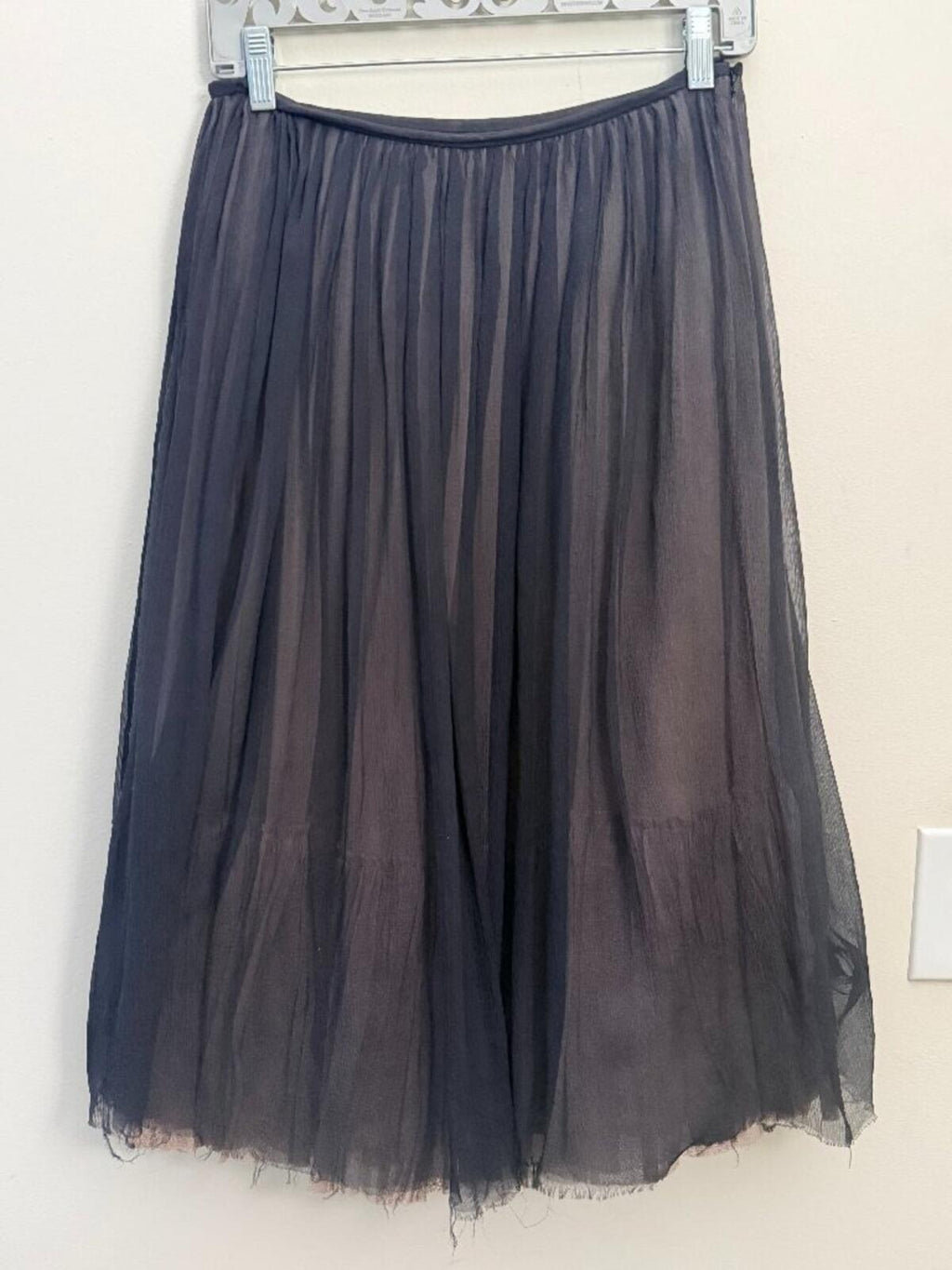 MARTIN GRANT FRENCH SILK RAW HEM LAYERED CIRCLE SKIRT S in sheer black with elegant layered detailing.