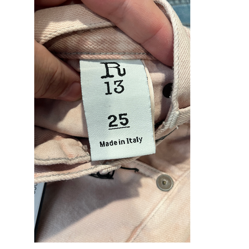R13 PEYTON DIRTY PINK BOYFRIEND CROPPED JEAN size tag made in Italy