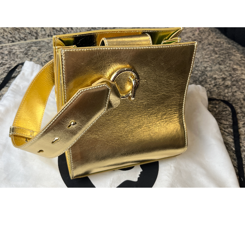 Sara Battaglia Gold Plisse Accordion Bag