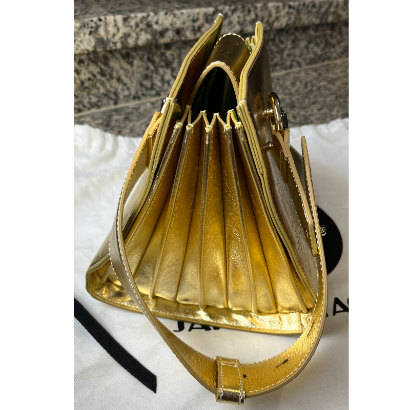Sara Battaglia Gold Plisse Accordion Bag