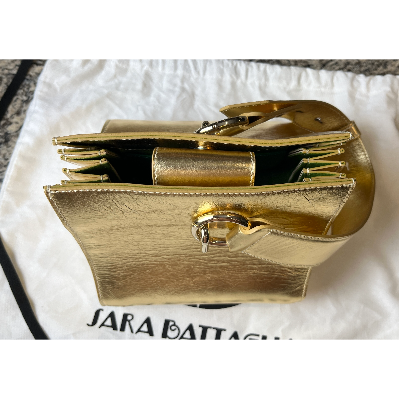 Sara Battaglia Gold Plisse Accordion Bag