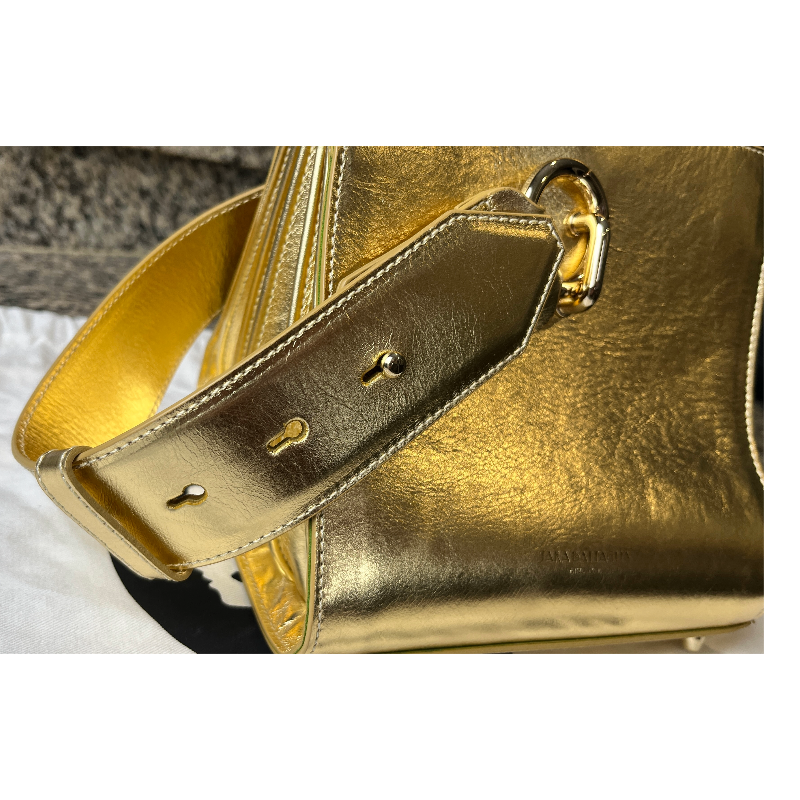 Sara Battaglia Gold Plisse Accordion Bag