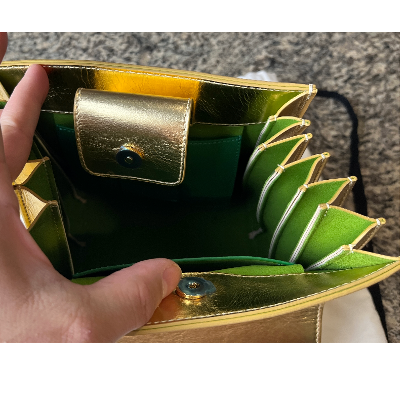 Sara Battaglia Gold Plisse Accordion Bag
