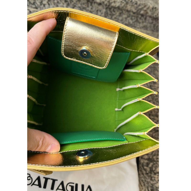 Sara Battaglia Gold Plisse Accordion Bag