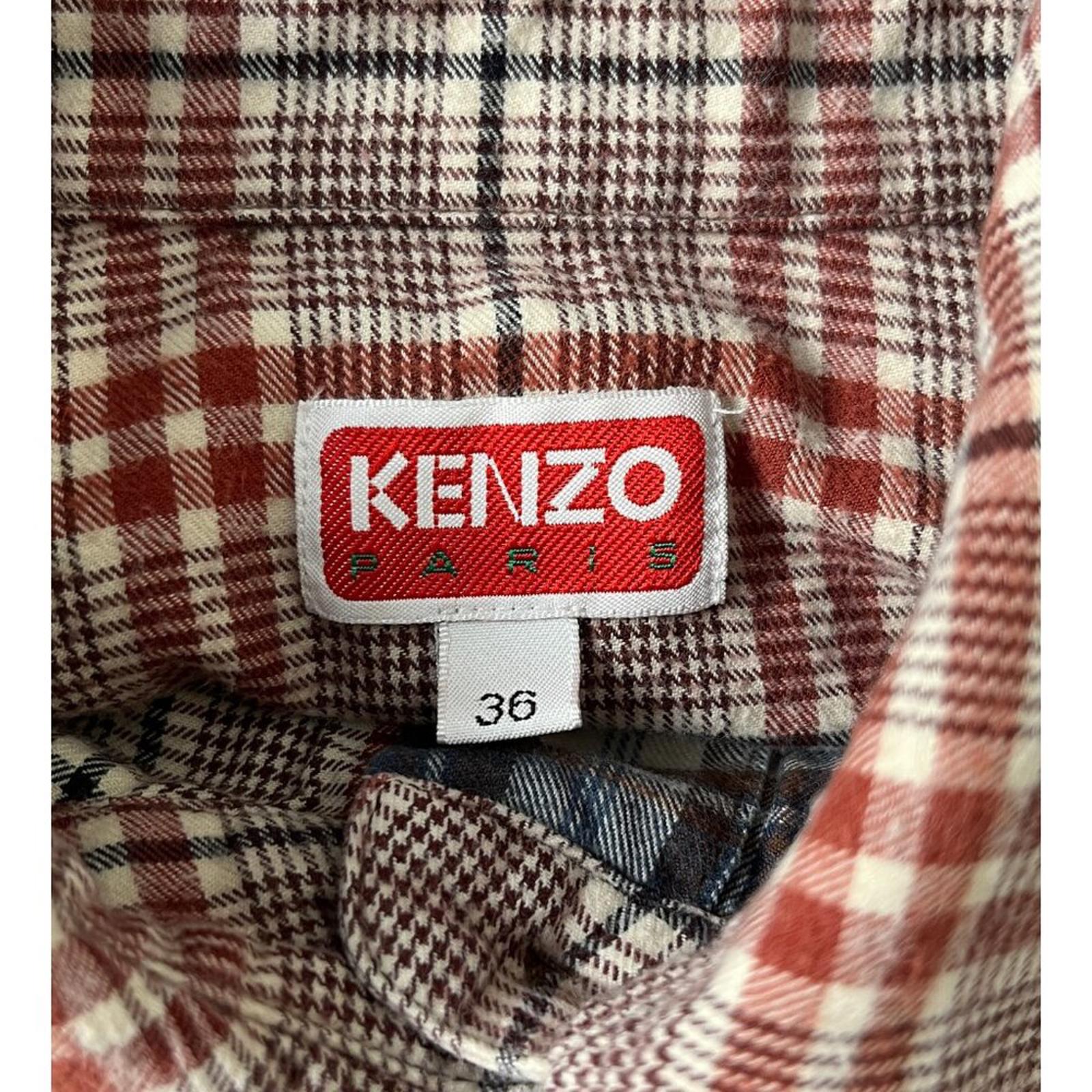 KENZO PARIS X NIGO 2 TONE PLAID OVERSIZED SHIRT label inside with size 36 and red logo.