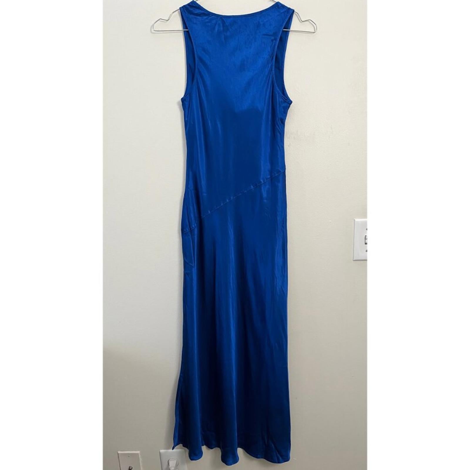 RAQUEL ALLEGRA VALENTINA LAPIS BLUE SLIP EVENING GOWN DRESS S