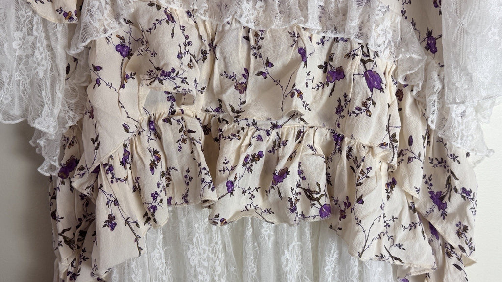 Marrika Nakk Floral Lace Dress Tiered  Boho Wedding Mariposa Dress 0/S